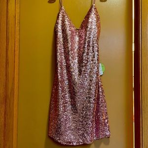 Pink Sequin Mini Sheath Dress